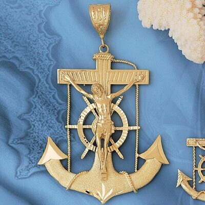 Dazzlers Jewelry Jesus Christ on Cross Anchor Pendant Necklace Charm Bracelet in Yellow, White or R…