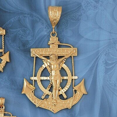 Dazzlers Jewelry Jesus Christ on Cross Anchor Pendant Necklace Charm Bracelet in Yellow, White or R…