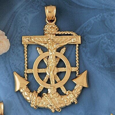 Dazzlers Jewelry Jesus Christ on Cross Anchor Pendant Necklace Charm Bracelet in Yellow, White or R…