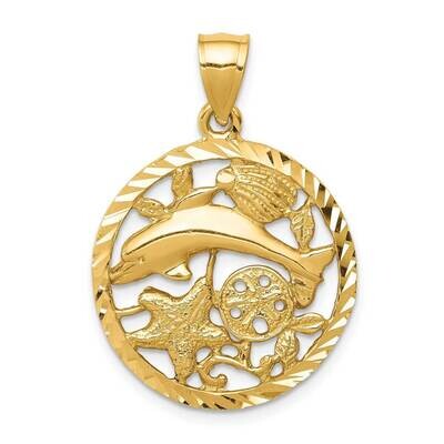 Framed Diamond-cut Dolphin &amp; Shells Pendant 14k Gold C4598, MPN: C4598, 883957606286
