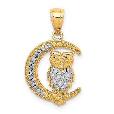 14K White Rhodiumm Diamond-cut Owl on the Moon Pendant 14k White Gold Rhodium C4681, MPN: C4681, 88…