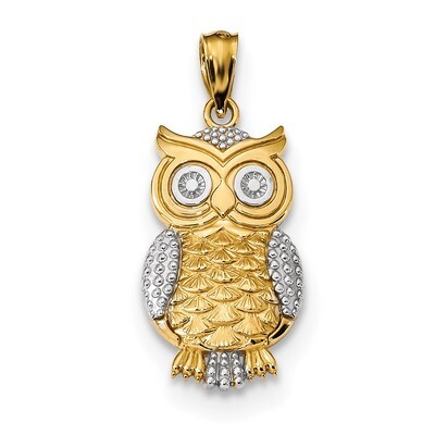 Textured Owl Pendant 14k &amp; Rhodium Polished K5978, MPN: K5978, 886774119915