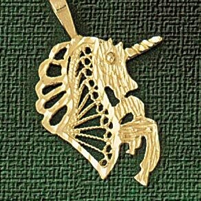 Dazzlers Jewelry Unicorn Head Pendant Necklace Charm Bracelet in Yellow, White or Rose Gold 1881, M…