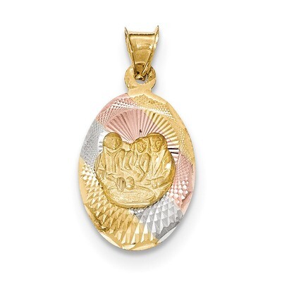 Polished and Diamond -cut Baptism Oval Pendant 14k Gold &amp; Rhodium K5680, MPN: K5680, 191101367533