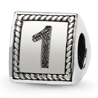 Number 1 Triangle Block Bead - Sterling Silver QRS1429N1, MPN: QRS1429N1, 883957304656