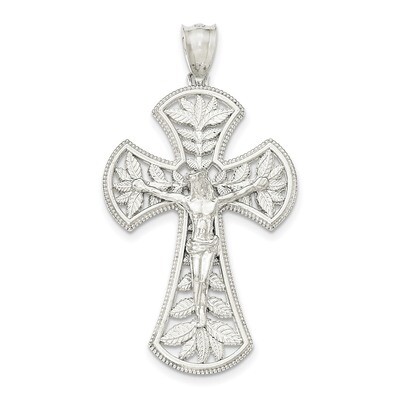 Leaf Large INRI Crucifix Pendant Sterling Silver Polished QC8320, MPN: QC8320, 191101368813