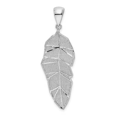 Diamond-Cut Leaf Pendant Sterling Silver Rhodium-Plated Polished QP5442, MPN: QP5442,