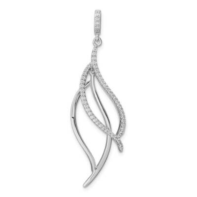 CZ Diamond Dangle Leaf Pendant Sterling Silver Rhodium-Plated QP5569, MPN: QP5569,