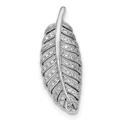 CZ Diamond Leaf Chain Slide Pendant Sterling Silver Rhodium-plated Polished QP4317, MPN: QP4317, 19…