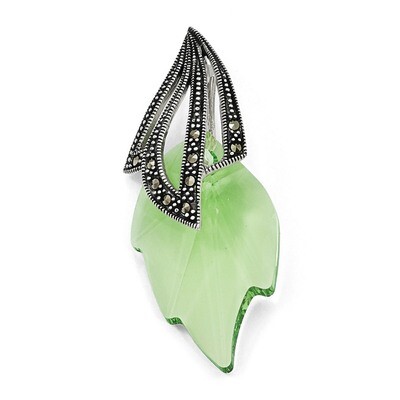 Marcasite &amp; Swarovski Elements Leaf Pendant Sterling Silver QP3961
