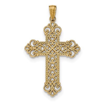 Large Rope Frame Filigree Cross Pendant 14k Gold Polished K5456, MPN: K5456, 637218017119