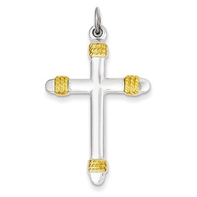 18k Gold-plated Rope Cross Pendant Sterling Silver QC5398, MPN: QC5398, 883957479088