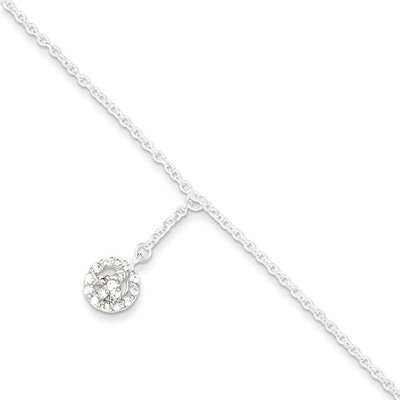 9 Inch 9 1in ext Diamond Peace Symbol Charm Anklet Sterling Silver QG2798-9, MPN: QG2798-9, 8867749…