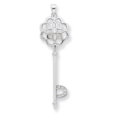CZ Key Pendant Sterling Silver QP2021