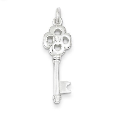 Sterling Silver Diamond Key Pendant QC7894