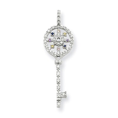 Multi-CZ Key Pendant Sterling Silver QP1535