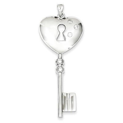 Cz Heart Key Pendant Sterling Silver QP2020