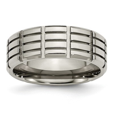 8mm Grooved Polished Band Titanium TB302-10