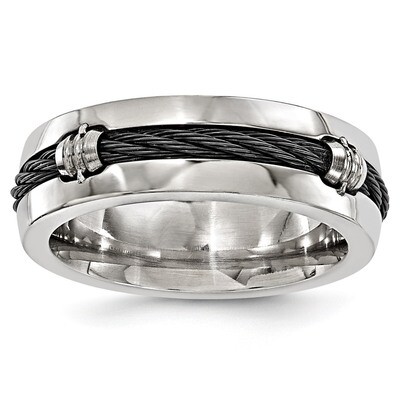 Edward Mirell Titanium &amp; Cable Polished 7mm Band EMR171 by Edward Mirell, MPN: EMR171, 614664135543