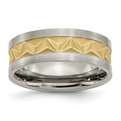 Brushed and Yellow Ip-Plated Mens 8mm Band Titanium TB275-10
