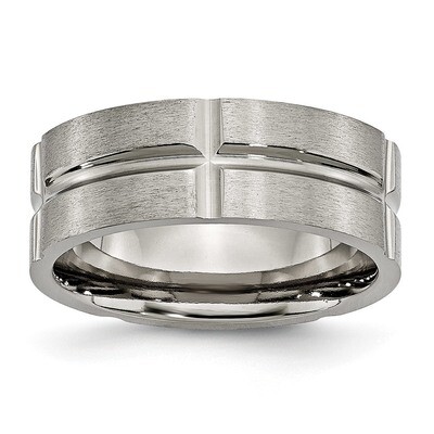 Grooved 8mm Brushed and Polished Band Titanium TB74-10