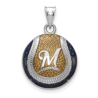 MLB Milwaukee Brewers Enameled Baseball Pendant Sterling Silver Rhodium-plated SS519BRE, MPN: SS519…