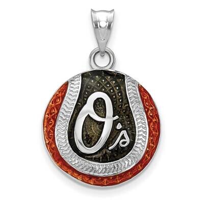 MLB Baltimore Orioles Enameled Baseball Pendant Sterling Silver Rhodium-plated SS519ORI, MPN: SS519…