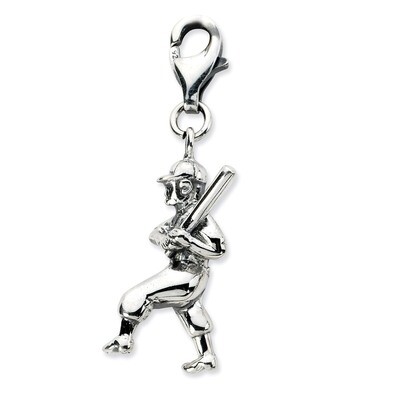 3-D Antiqued Baseball Player Charm Sterling Silver QCC658 by Amore La Vita, MPN: QCC658, 8867740743…