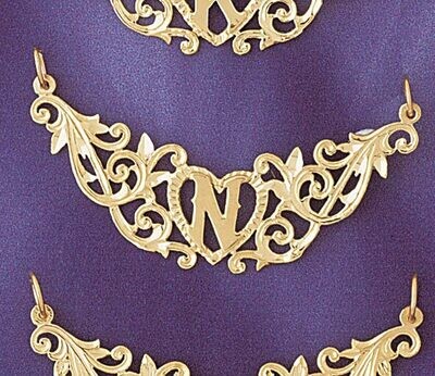 Dazzlers Jewelry Initial N Heart Pendant Necklace Charm Bracelet in Yellow, White or Rose Gold 9578…