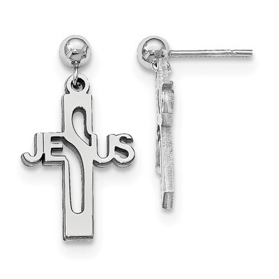 Jesus Cross Post Dangle Earrings Sterling Silver QE12979, MPN: QE12979, 886774561639
