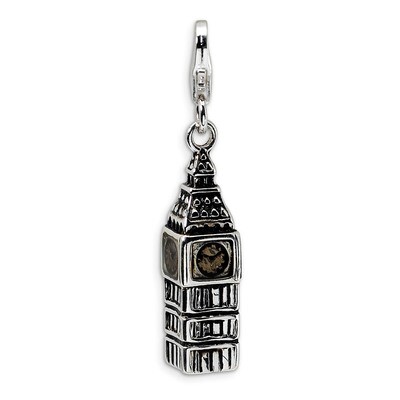 3-D Antiqued Big Ben Charm Sterling Silver QCC446 by Amore La Vita, MPN: QCC446, 883957334035