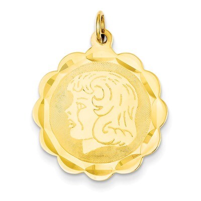 Girl Head on .011 Gauge Engravable Scalloped Disc Charm 14k Gold XM72/11, MPN: XM72/11, 883957416823