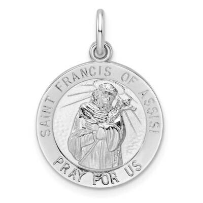 Solid Saint Francis Pendant Sterling Silver Rhodium-Plated Polished QC11207, MPN: QC11207,