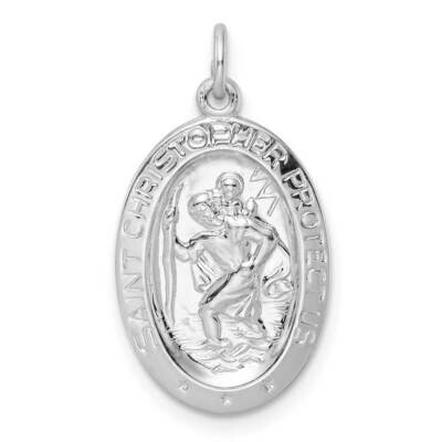 Solid Saint Christopher Pendant Sterling Silver Rhodium-Plated Polished QC11197, MPN: QC11197, 1911…