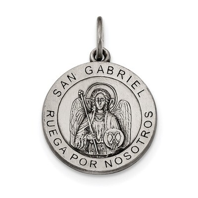 Antiqued Spanish Saint Gabriel Medal Pendant Sterling Silver Satin QC9133, MPN: QC9133, 883957829777