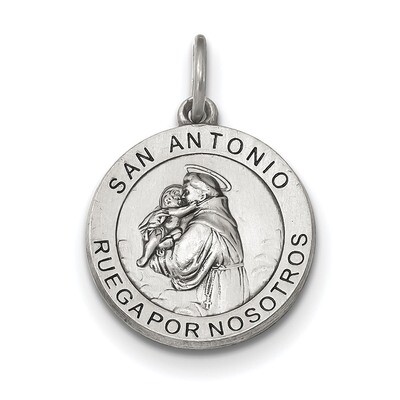 Antiqued Spanish Saint Anthony Medal Pendant Sterling Silver Satin QC9129, MPN: QC9129, 883957323015