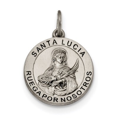 Antiqued Spanish Saint Lucy Medal Pendant Sterling Silver Satin QC9127, MPN: QC9127, 883957731360