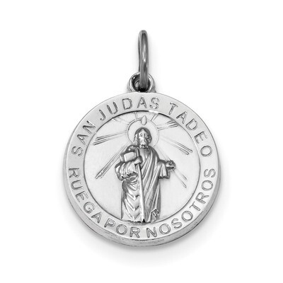 Spanish Saint Jude Thaddeus Medal Pendant Sterling Silver Rhodium-plated QC9126, MPN: QC9126, 88395…