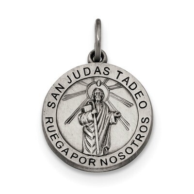 Antiqued Spanish Saint Jude Thaddeus Medal Pendant Sterling Silver Satin QC9125, MPN: QC9125, 88395…