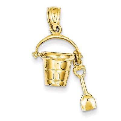 3-Dimensional Moveable Pail &amp; Shovel Pendant 14k Gold Polished D1381, MPN: D1381, 637218051236