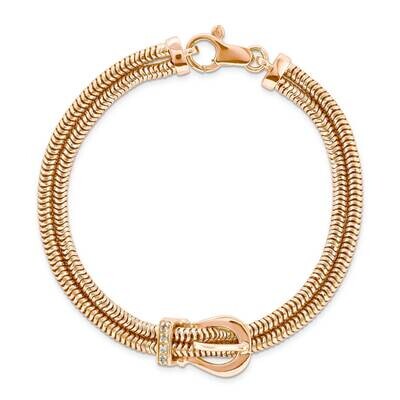 Sterling Silver two row round chain with buckle with swarvoski crystal elem AA543-ROSE-7.5