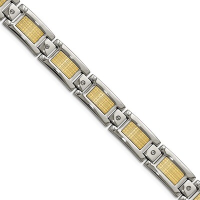 18k Polished Textured Diamond Link Bracelet Stainless Steel SRB2018-9 by Chisel, MPN: SRB2018-9, 19…