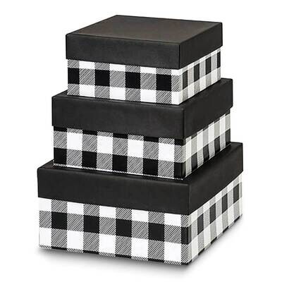 Black and White Plaid Pack of 3 Nested 6.25in 7.25in and 8.25in Gift Boxes JT5103, MPN: JT5103,