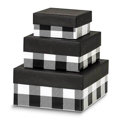 Black and White Plaid Pack of 3 Nested 3.25in 4.25in and 5.25in Gift Boxes JT5104, MPN: JT5104,
