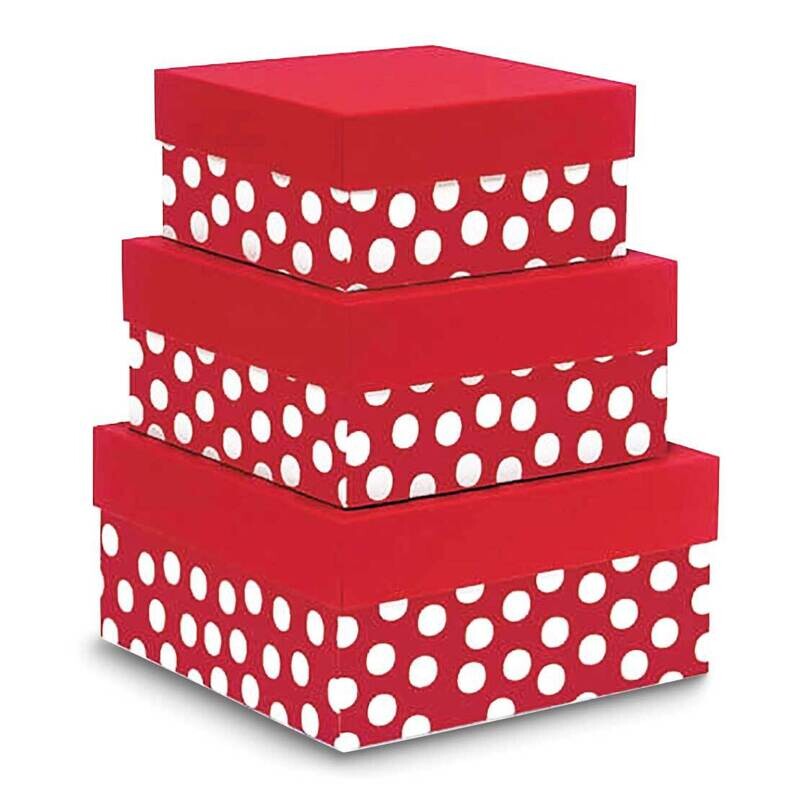 Red and White Polka Dot Pack of 3 Nested 6.25in 7.25in and 8.25in Gift Boxes JT5105, MPN: JT5105,