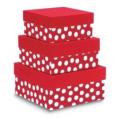 Red and White Polka Dot Pack of 3 Nested 3.25in 4.25in and 5.25in Gift Boxes JT5106, MPN: JT5106,