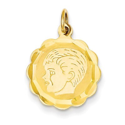 Boy Head on .013 Gauge Engravable Scalloped Disc Charm 14k Gold XM67/13, MPN: XM67/13, 883957447704