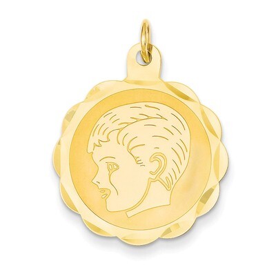 Boy Head on .011 Gauge Engravable Scalloped Disc Charm 14k Gold XM71/11, MPN: XM71/11, 883957379036