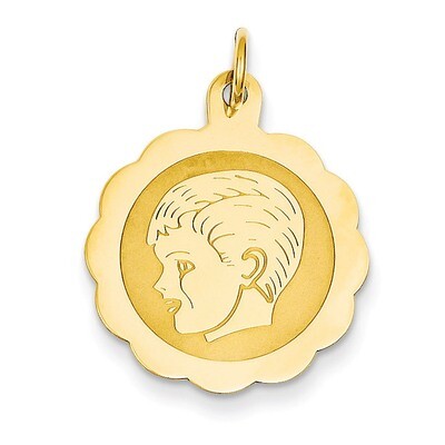 Boy Head on .013 Gauge Engravable Scalloped Disc Charm 14k Gold XM69/13, MPN: XM69/13, 883957447711