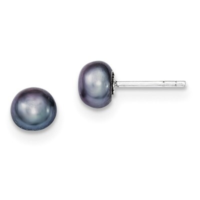 5-6mm Black Cultured Pearl Button Earrings Sterling Silver QE2032, MPN: QE2032, 191101187865